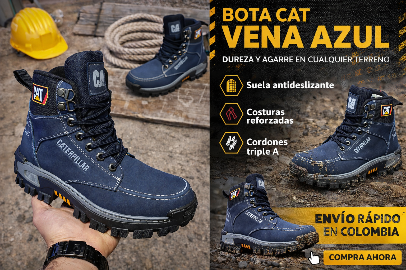 🥾 BOTA CAT VENA AZUL – Fuerza, Estilo y Máxima Resistencia