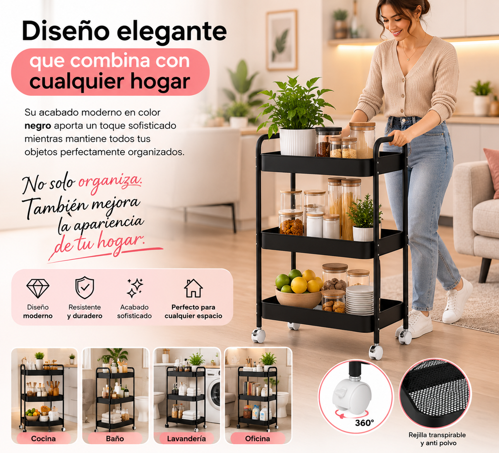 🏡 Organizador Multiuso Premium de 3 Niveles con Ruedas