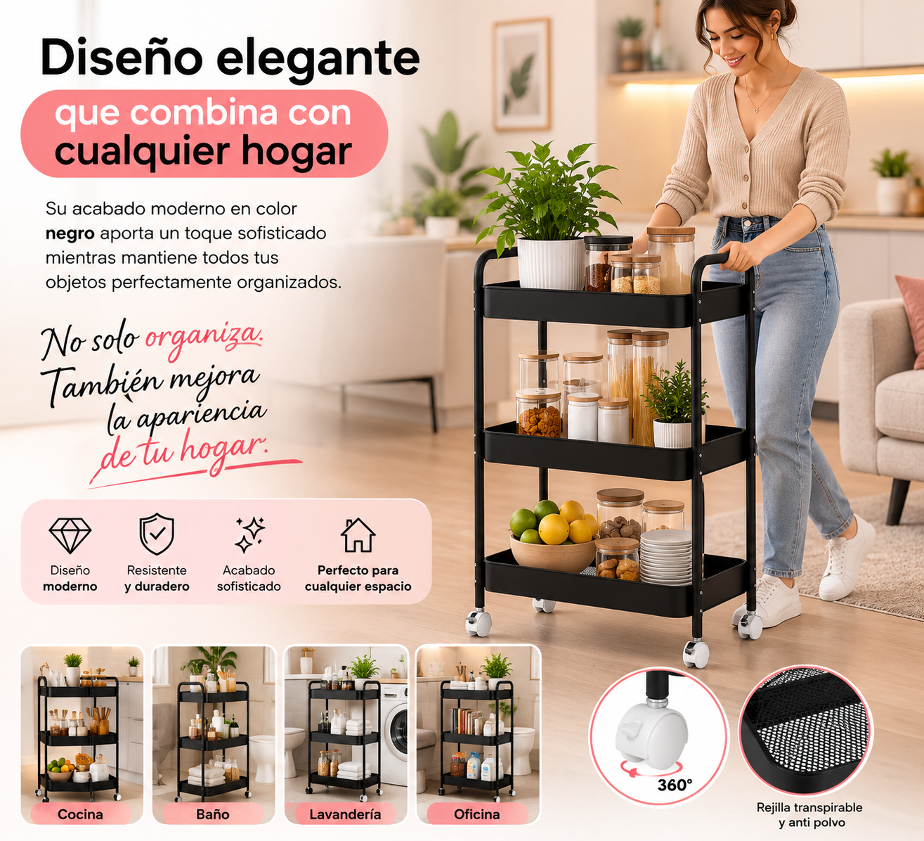 🏡 Organizador Multiuso Premium de 3 Niveles con Ruedas
