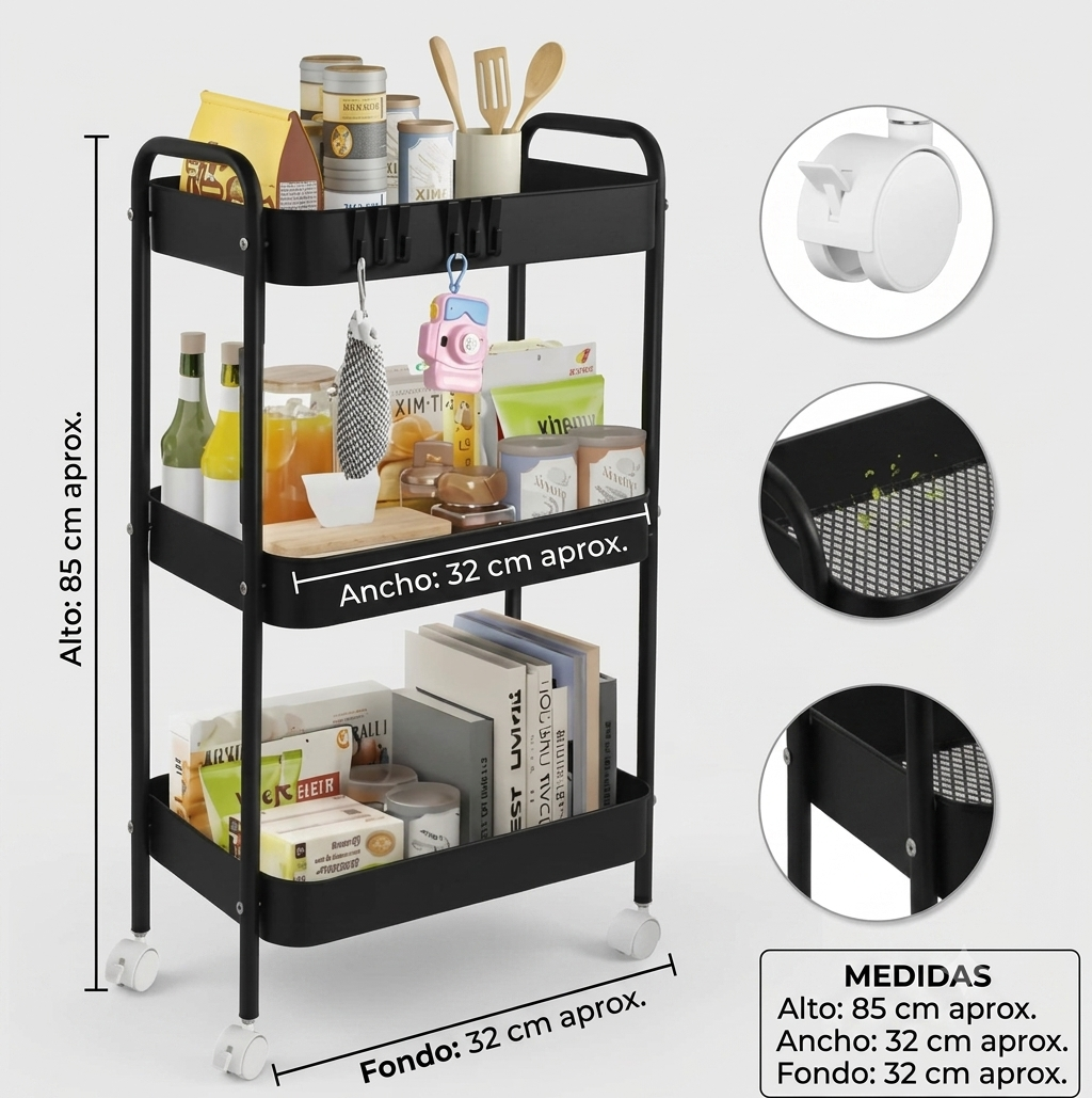 🏡 Organizador Multiuso Premium de 3 Niveles con Ruedas